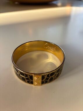 Coach Black and Gold Enamel Logo Bangle Bracelet